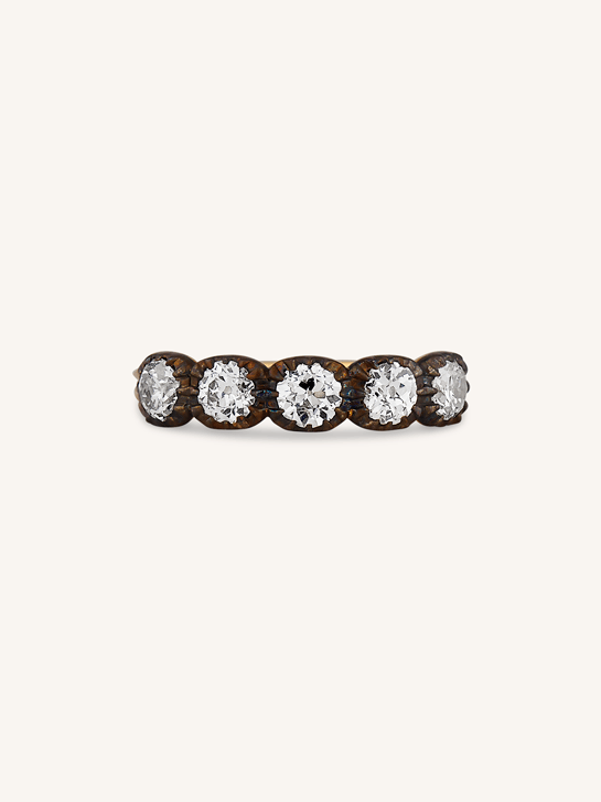Blackened Collet .84 Old European Diamond Five Stone Band in 18k Yellow Gold & Blackened Silver