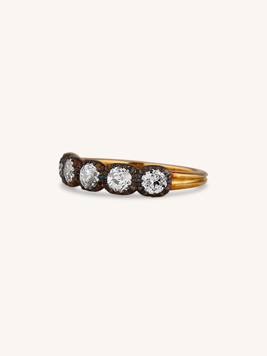 Blackened Collet .84 Old European Diamond Five Stone Band in 18k Yellow Gold & Blackened Silver