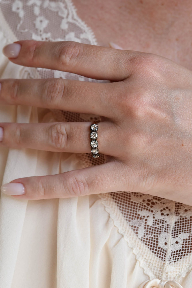 Blackened Collet .84 Old European Diamond Five Stone Band in 18k Yellow Gold & Blackened Silver