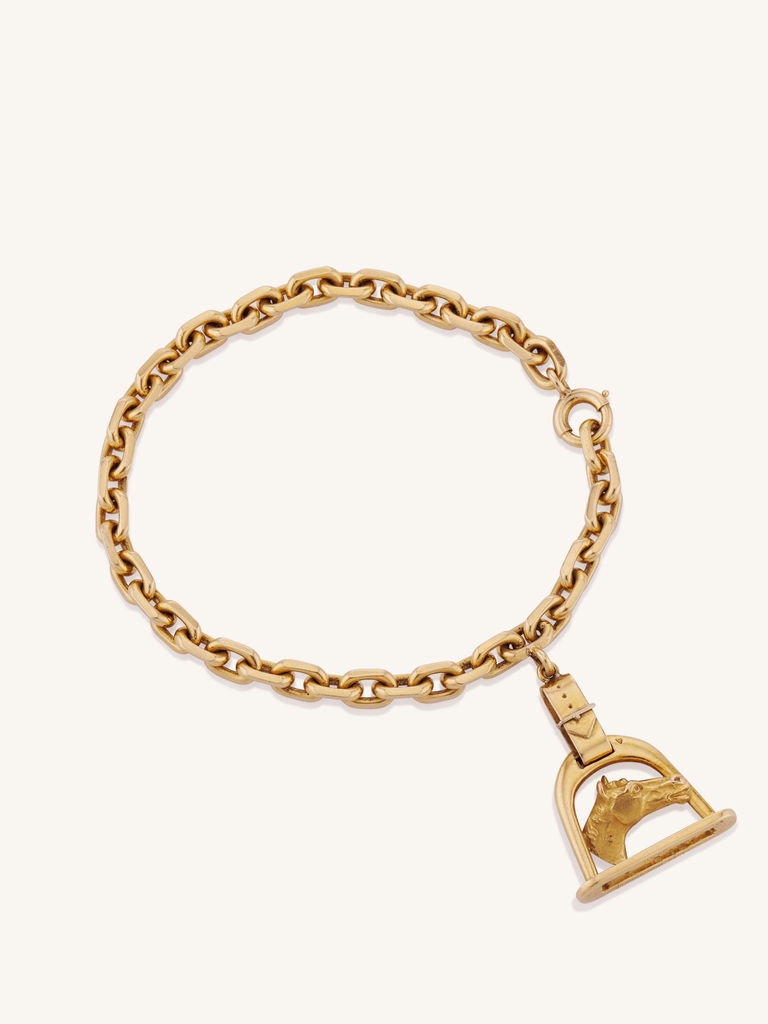 Boucheron Paris 1970s Equestrian Charm Link Vintage Bracelet with Horse Stirrup Charm, France
