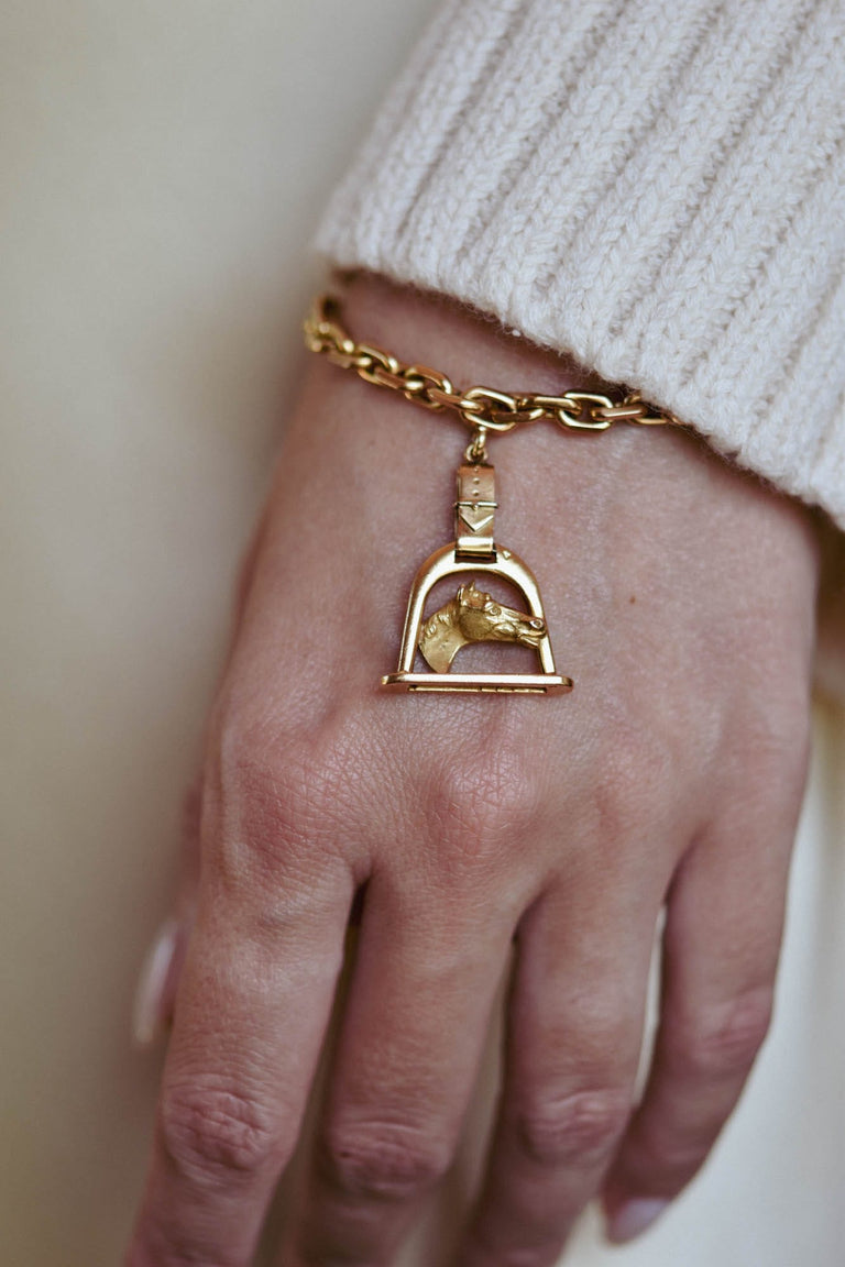 Boucheron Paris 1970s Equestrian Charm Link Vintage Bracelet with Horse Stirrup Charm, France