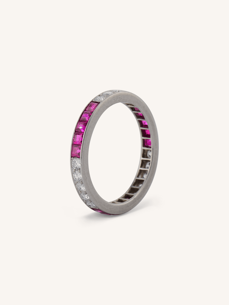 Cartier 1930's Art Deco Carré Cut Ruby & Diamond Platinum Vintage Eternity Band