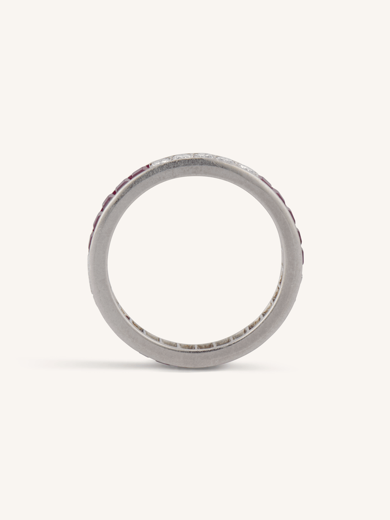 Cartier 1930's Art Deco Carré Cut Ruby & Diamond Platinum Vintage Eternity Band