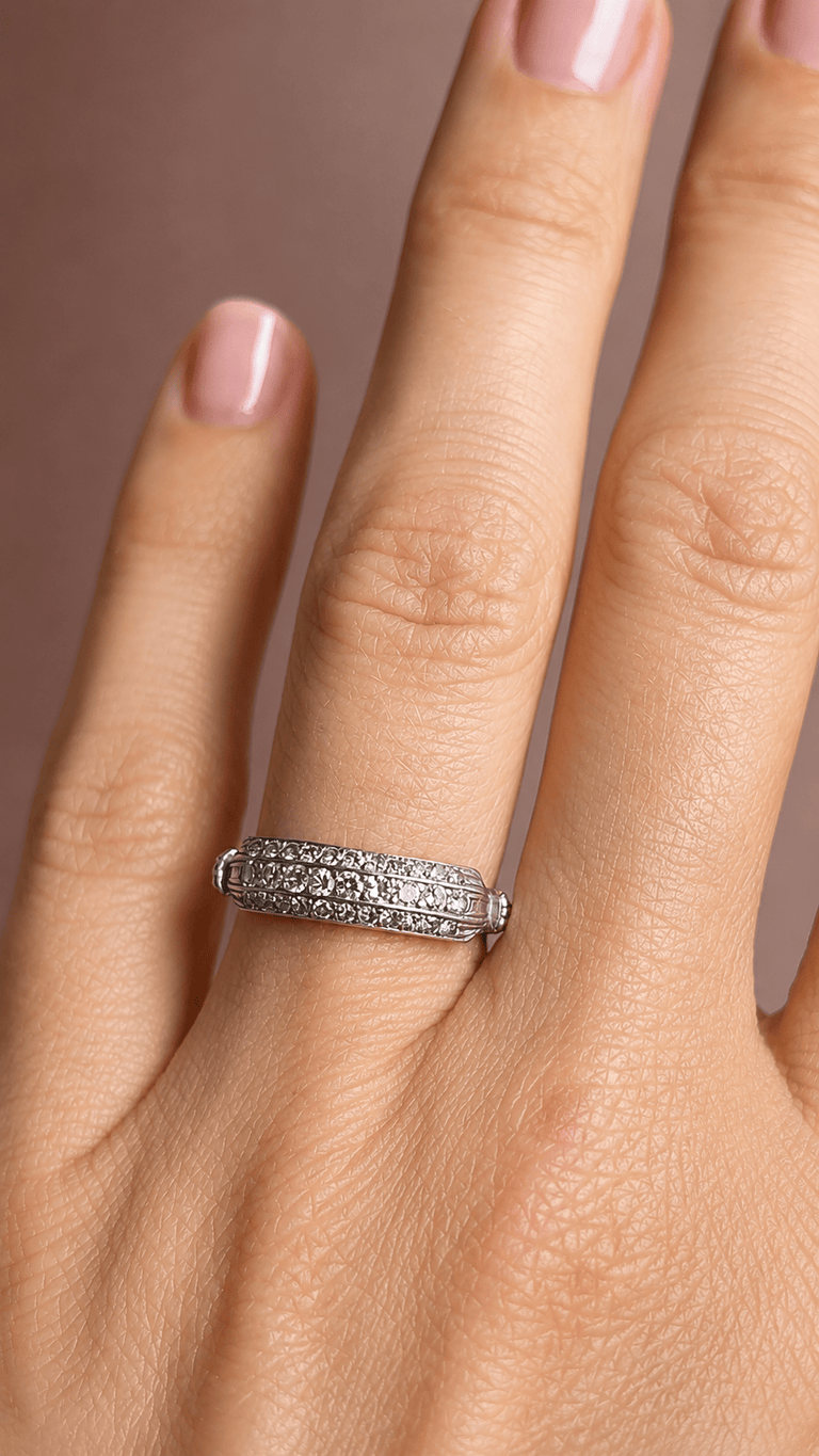Cartier Art Deco Three Row Diamond Platinum Vintage Band