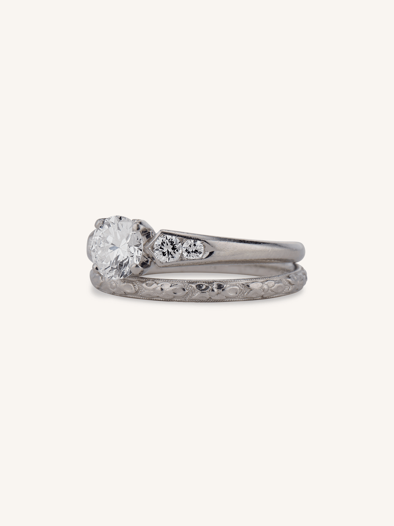 Cartier Mid-Century Vintage Engagement Ring and Wedding Band Set