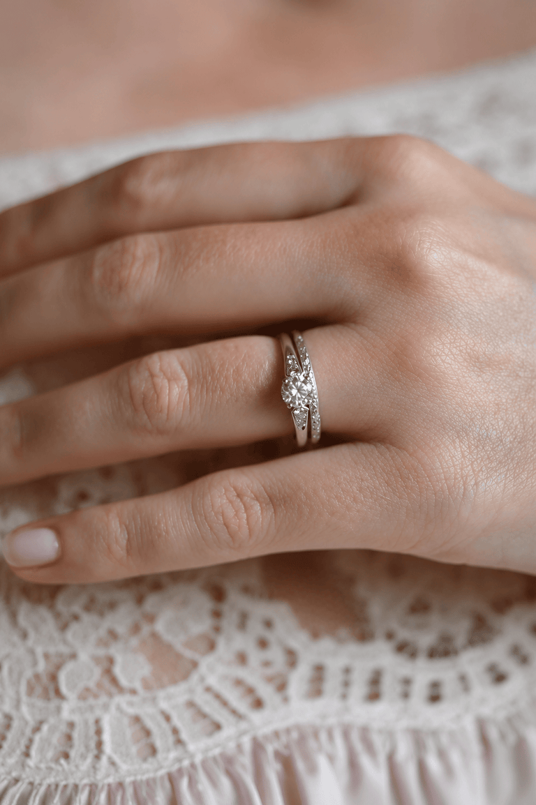 Cartier Mid-Century Vintage Engagement Ring and Wedding Band Set