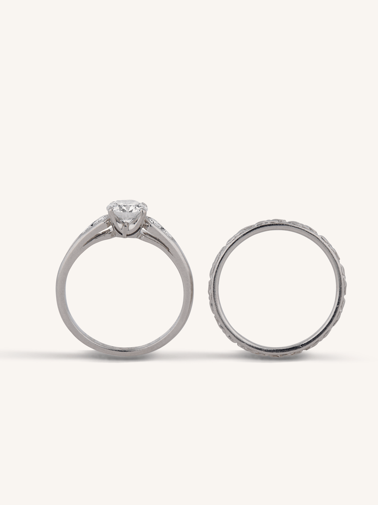 Cartier Mid-Century Vintage Engagement Ring and Wedding Band Set