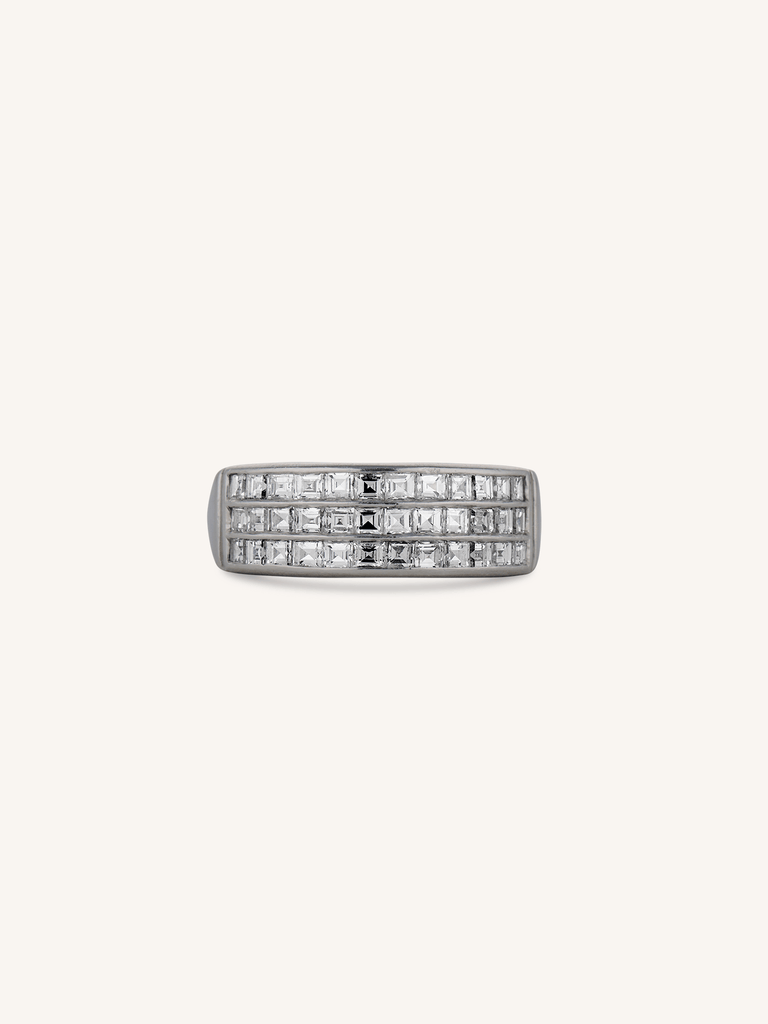 Cartier Three-Row Carré Cut Diamond Fingermate Estate Ring - Size 6.75