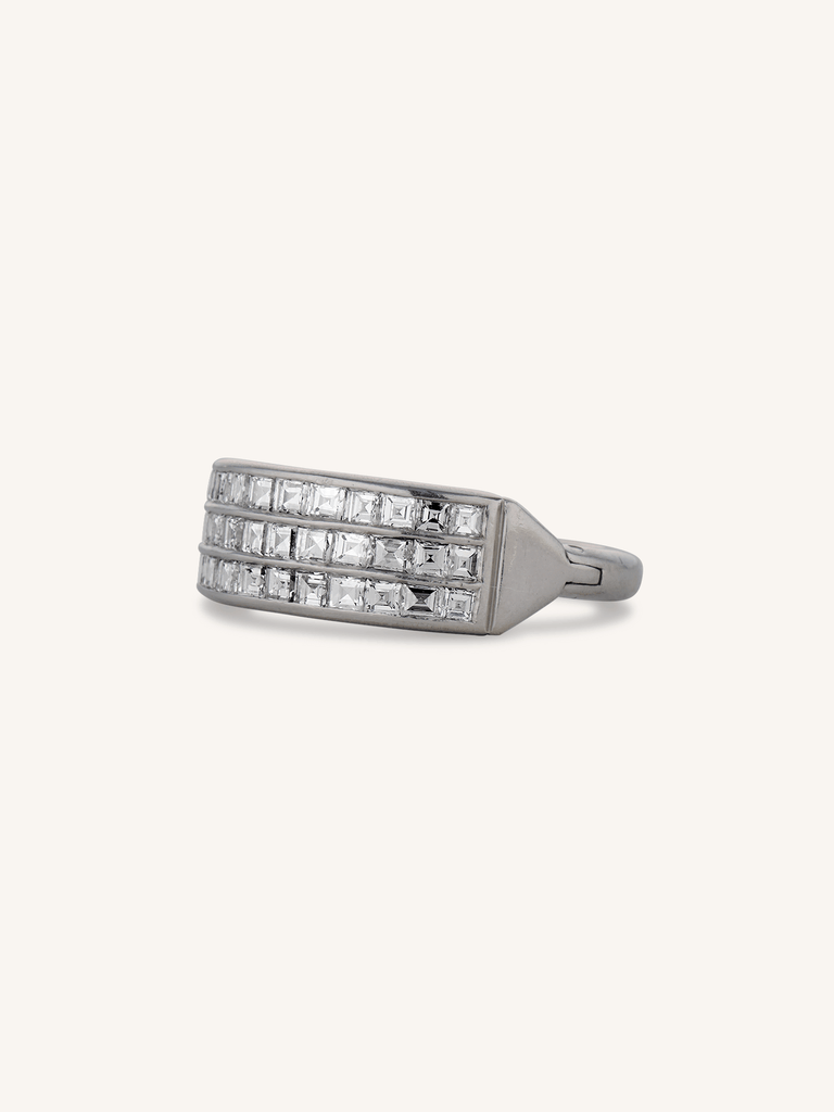 Cartier Three-Row Carré Cut Diamond Fingermate Estate Ring - Size 6.75