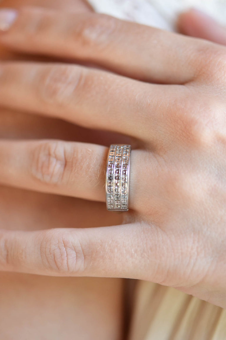 Cartier Three-Row Carré Cut Diamond Fingermate Estate Ring - Size 6.75