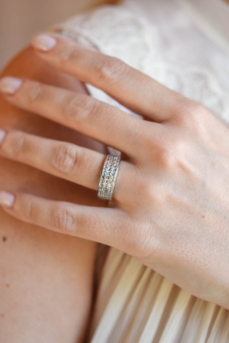 Cartier Three-Row Carré Cut Diamond Fingermate Estate Ring - Size 6.75