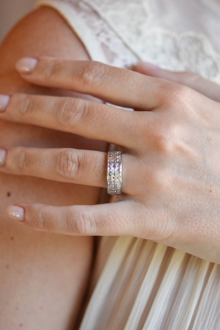Cartier Three-Row Carré Cut Diamond Fingermate Estate Ring - Size 6.75