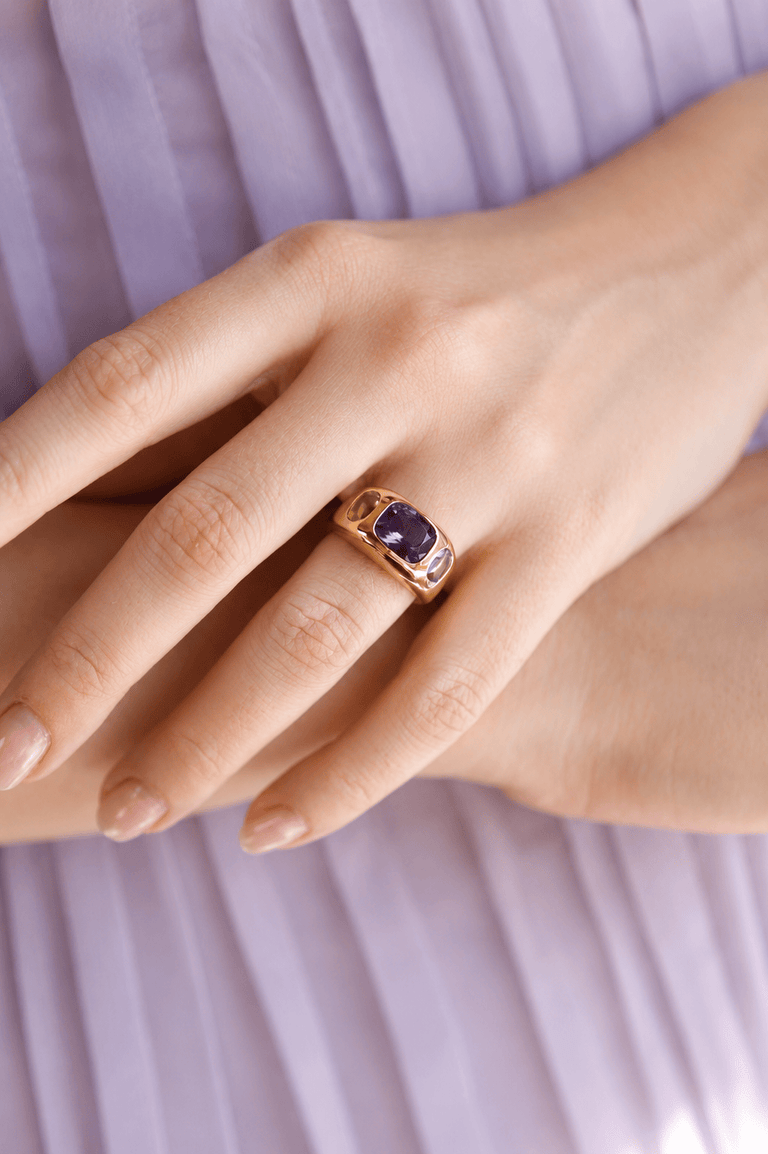 Chanel Amethyst Flush Set Multi-Gem Three Stone Vintage Ring