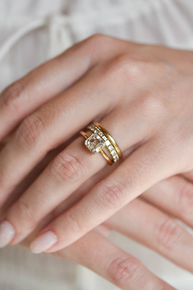 Classic Asscher Cut Diamond Bezel Solitaire Engagement Ring 2.01