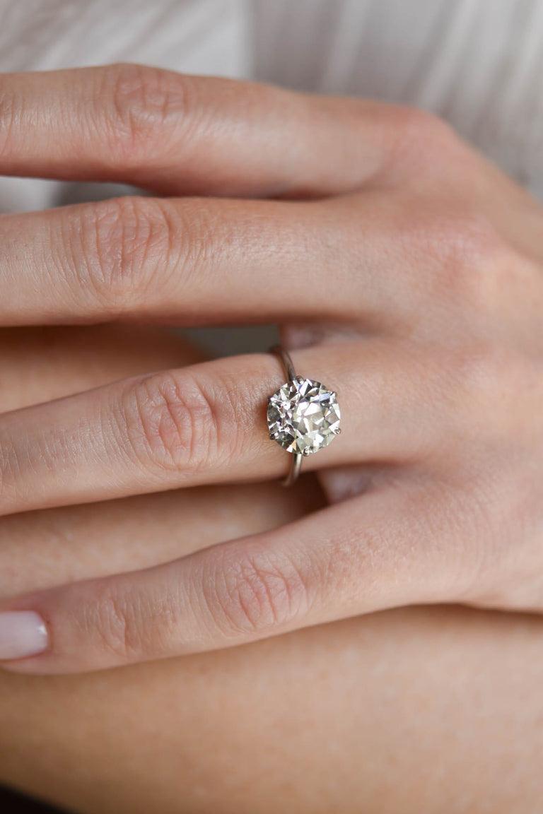 Edwardian 4.39 Carat Old European Diamond Solitaire Antique Engagement Ring