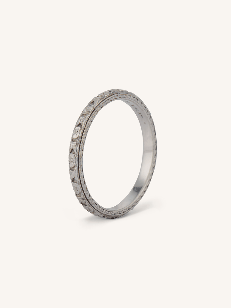 Edwardian Engraved Platinum & Gold Antique Wedding Band, America - Size 8