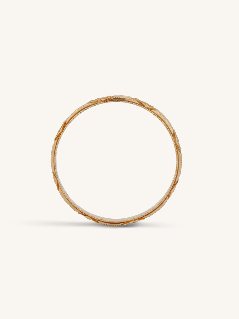 Edwardian Floral Engraved Antique Band - Size 5.25 profile