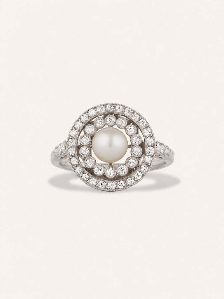 Edwardian Natural Pearl & Diamond Antique Dinner Ring, France