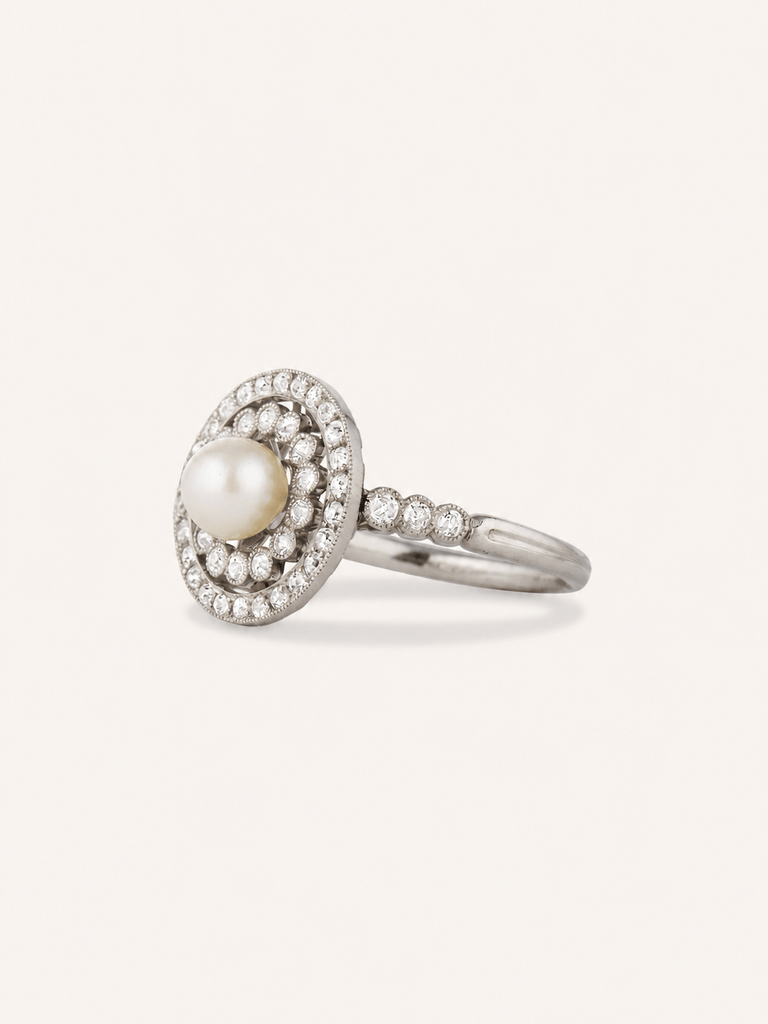Edwardian Natural Pearl & Diamond Antique Dinner Ring, France