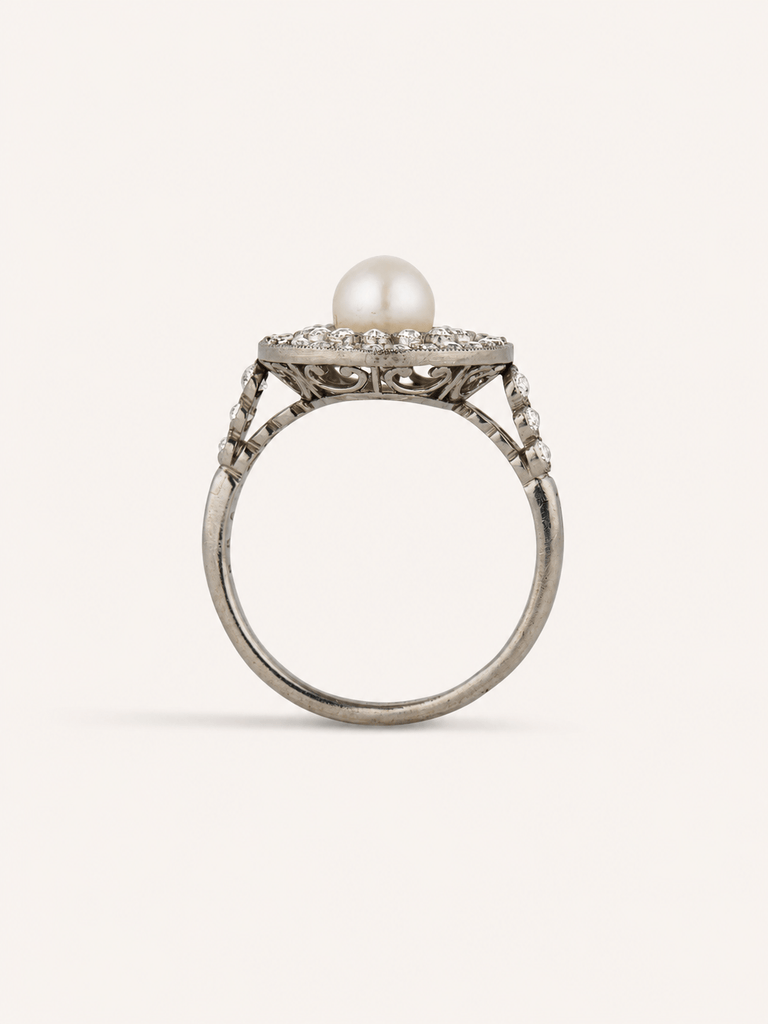 Edwardian Natural Pearl & Diamond Antique Dinner Ring, France