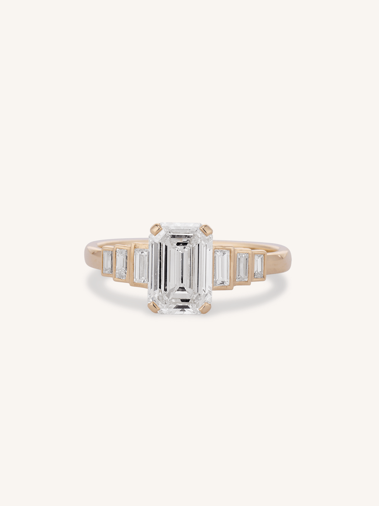 Emerald Cut Diamond Vintage Inspired Yellow Gold Engagement Ring Luma 1.51