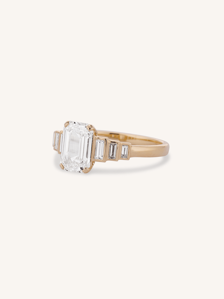 Emerald Cut Diamond Vintage Inspired Yellow Gold Engagement Ring Luma 1.51