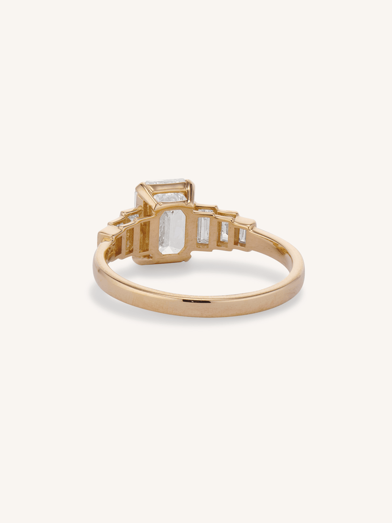 Emerald Cut Diamond Vintage Inspired Yellow Gold Engagement Ring Luma 1.51