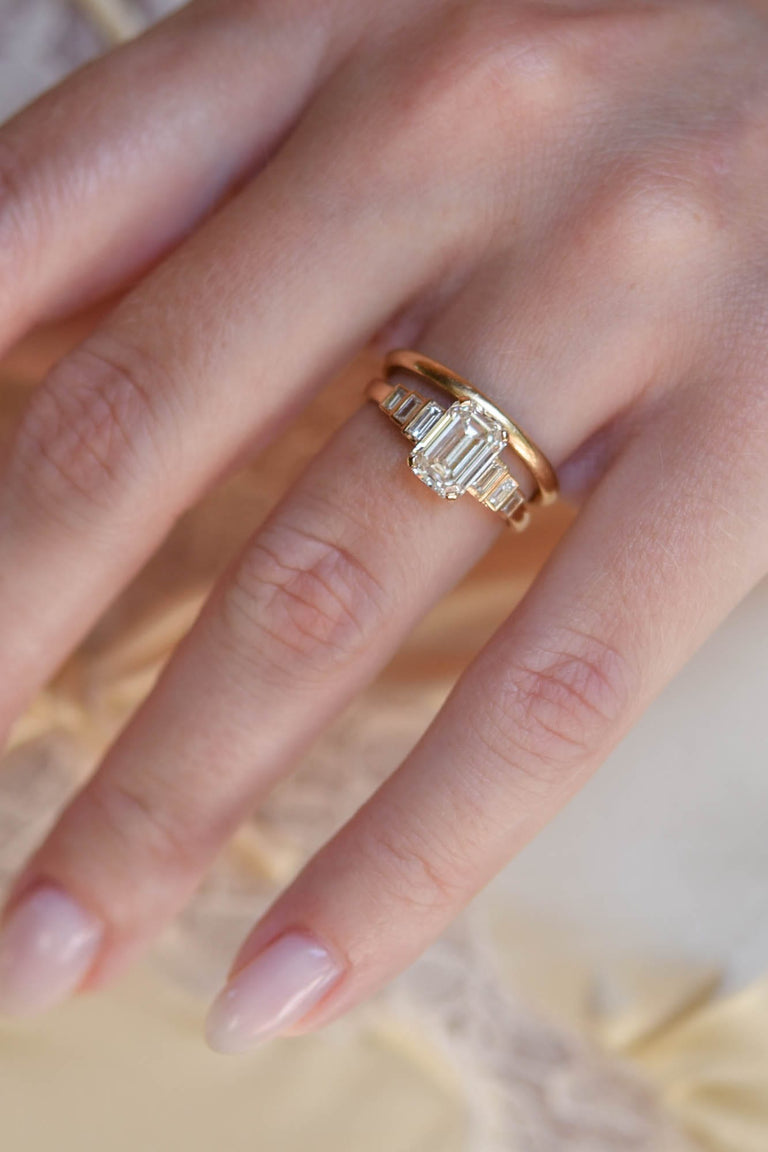 Emerald Cut Diamond Vintage Inspired Yellow Gold Engagement Ring Luma 1.51