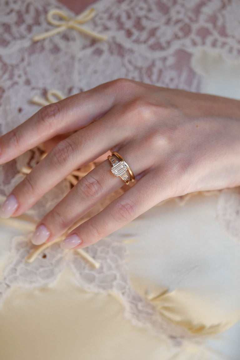 Emerald Cut Diamond Vintage Inspired Yellow Gold Engagement Ring Luma 1.51