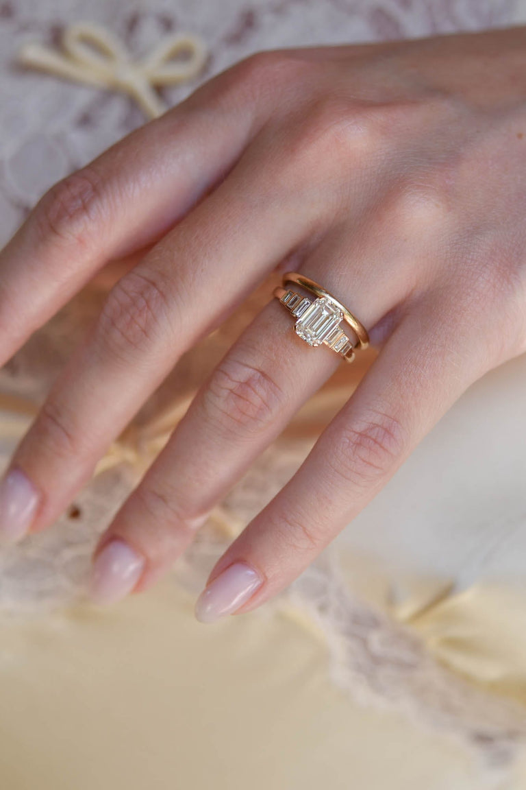 Emerald Cut Diamond Vintage Inspired Yellow Gold Engagement Ring Luma 1.51