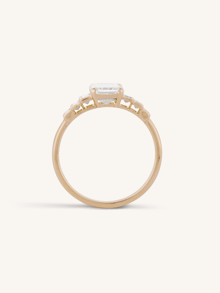Emerald Cut Diamond Vintage Inspired Yellow Gold Engagement Ring Luma 1.51