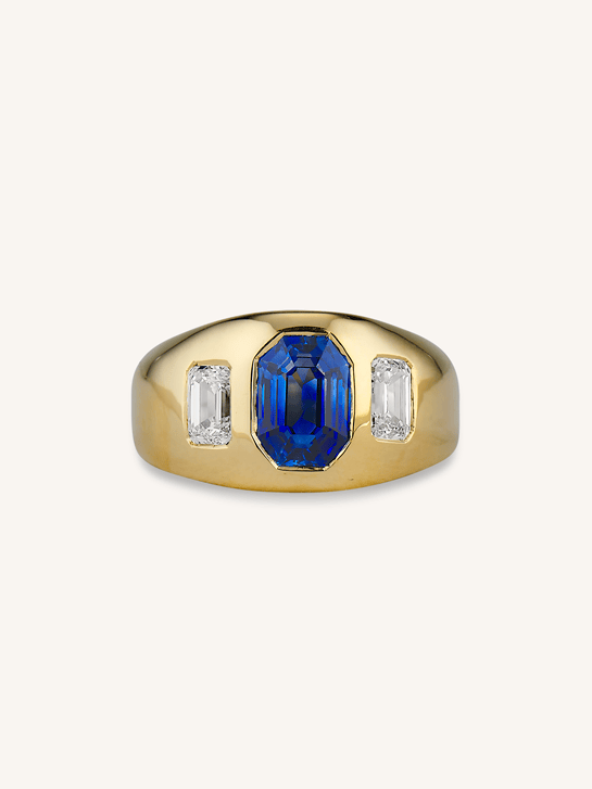 Estate 2.23 Carat Ceylon Sapphire & Diamond Three Stone Flush-Set Ring