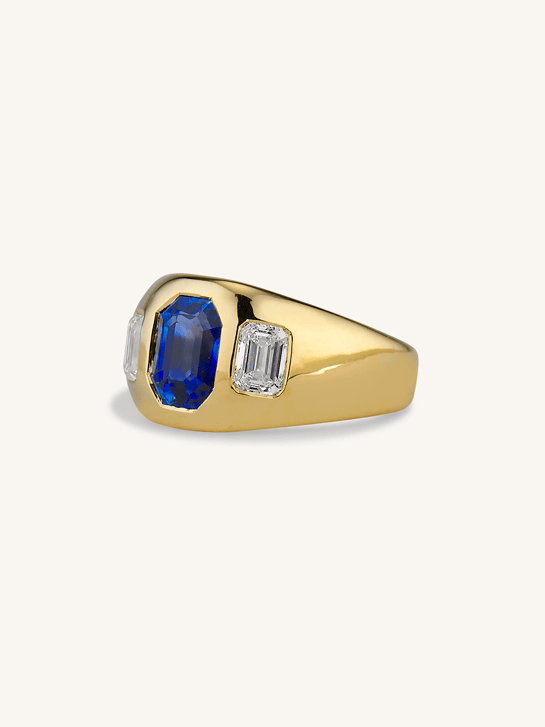 Estate 2.23 Carat Ceylon Sapphire & Diamond Three Stone Flush-Set Ring