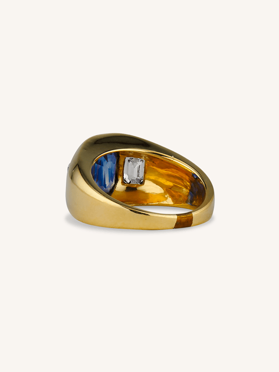 Estate 2.23 Carat Ceylon Sapphire & Diamond Three Stone Flush-Set Ring