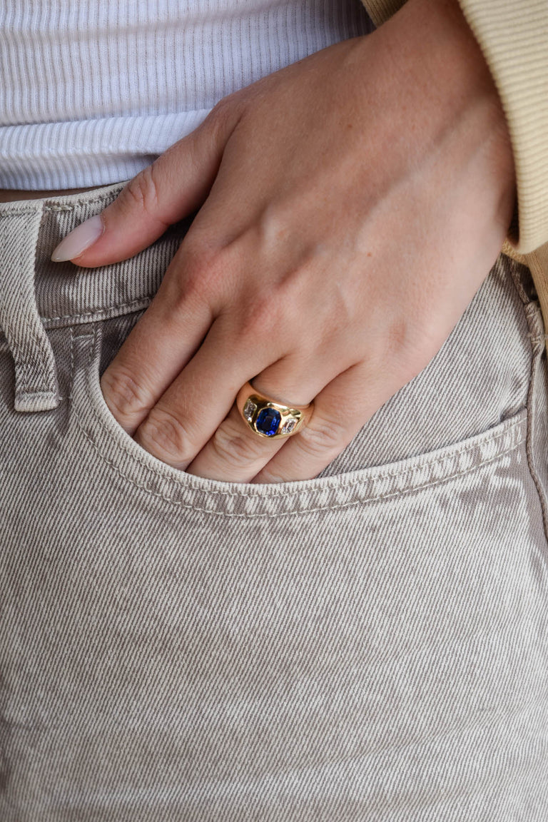 Estate 2.23 Carat Ceylon Sapphire & Diamond Three Stone Flush-Set Ring