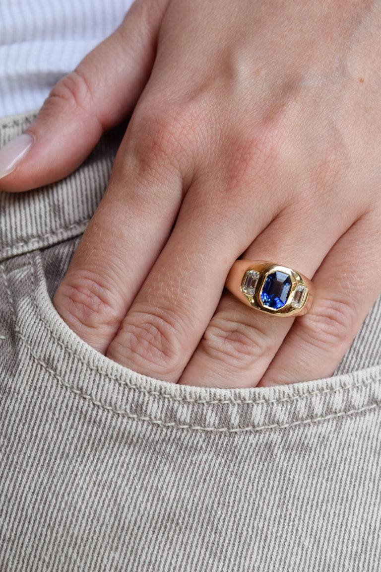 Estate 2.23 Carat Ceylon Sapphire & Diamond Three Stone Flush-Set Ring