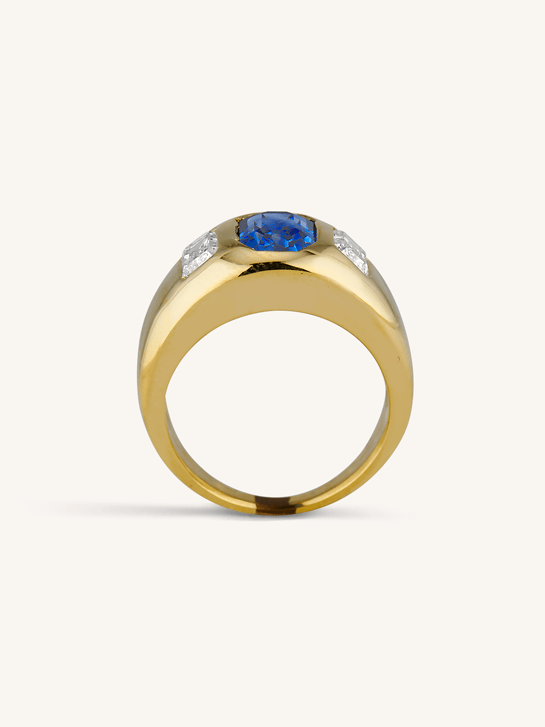 Estate 2.23 Carat Ceylon Sapphire & Diamond Three Stone Flush-Set Ring