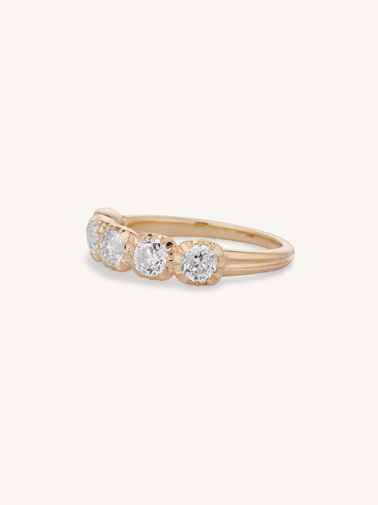 Five Stone Antique Old Mine Diamond Band 18k Gold | Collet 1.11 Ct