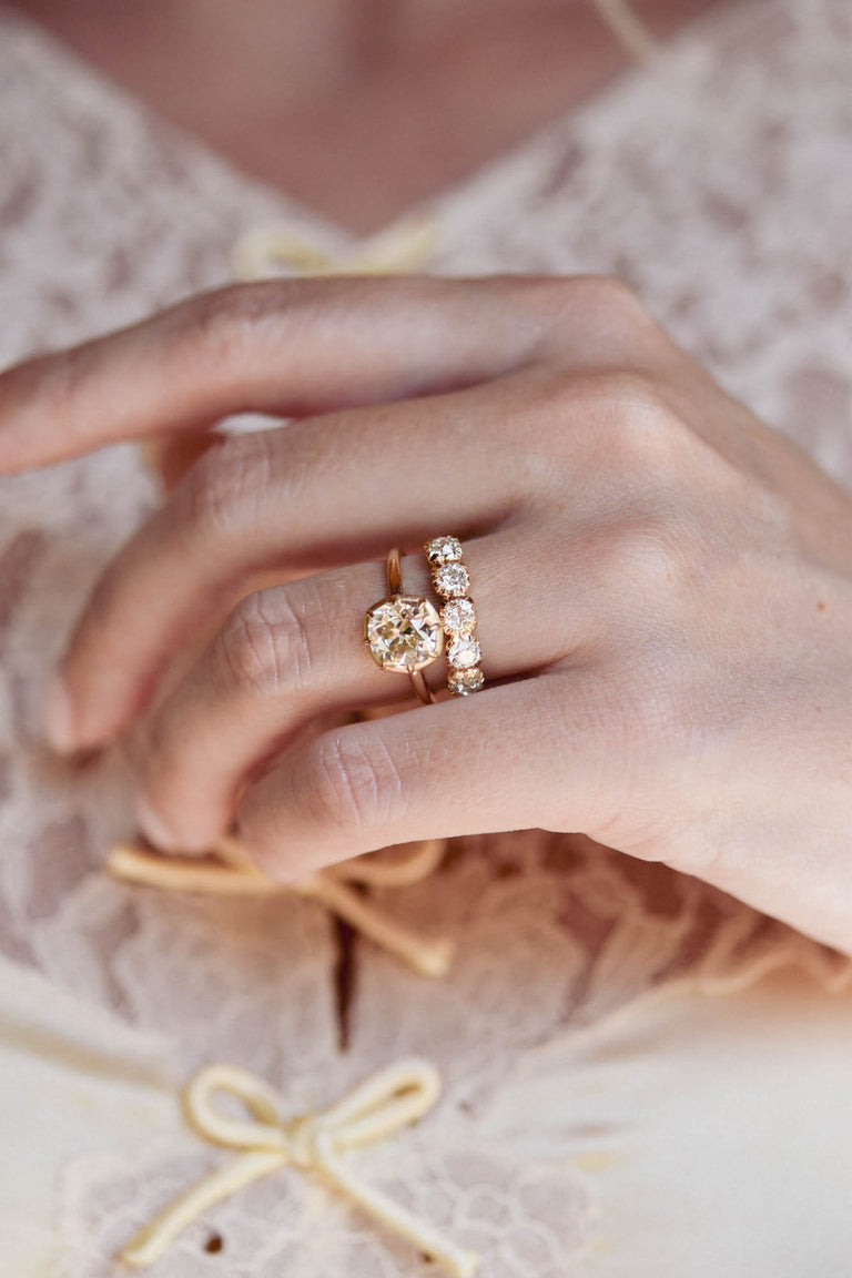 Five Stone Antique Old Mine Diamond Band 18k Gold | Collet 1.11 Ct