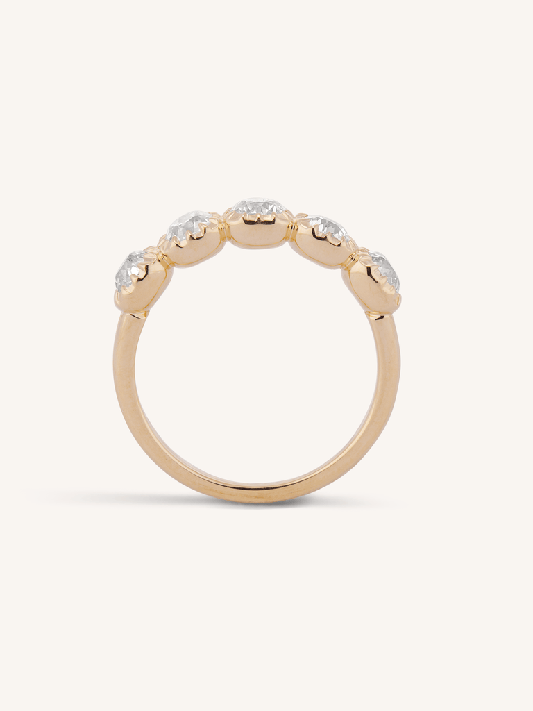 Five Stone Antique Old Mine Diamond Band 18k Gold | Collet 1.11 Ct