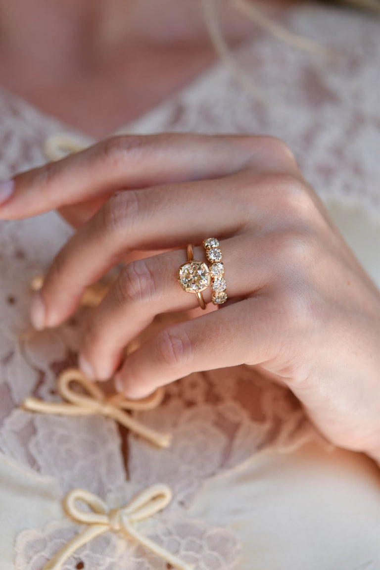 Georgian Collet Old Mine Diamond 18k Yellow Gold Engagement Ring One For You 2.07