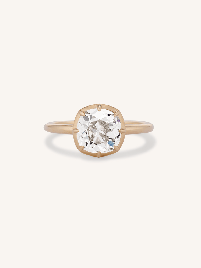 Georgian Collet Old Mine Diamond 18k Yellow Gold Engagement Ring One For You 2.07