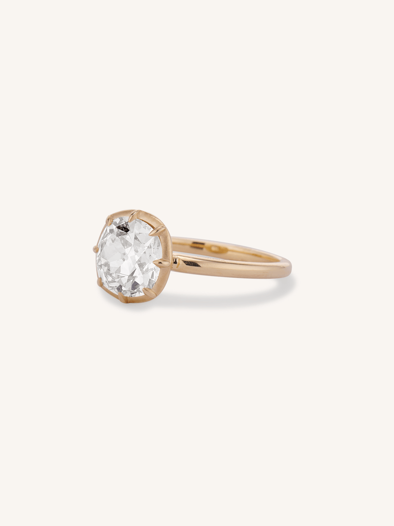 Georgian Collet Old Mine Diamond 18k Yellow Gold Engagement Ring One For You 2.07