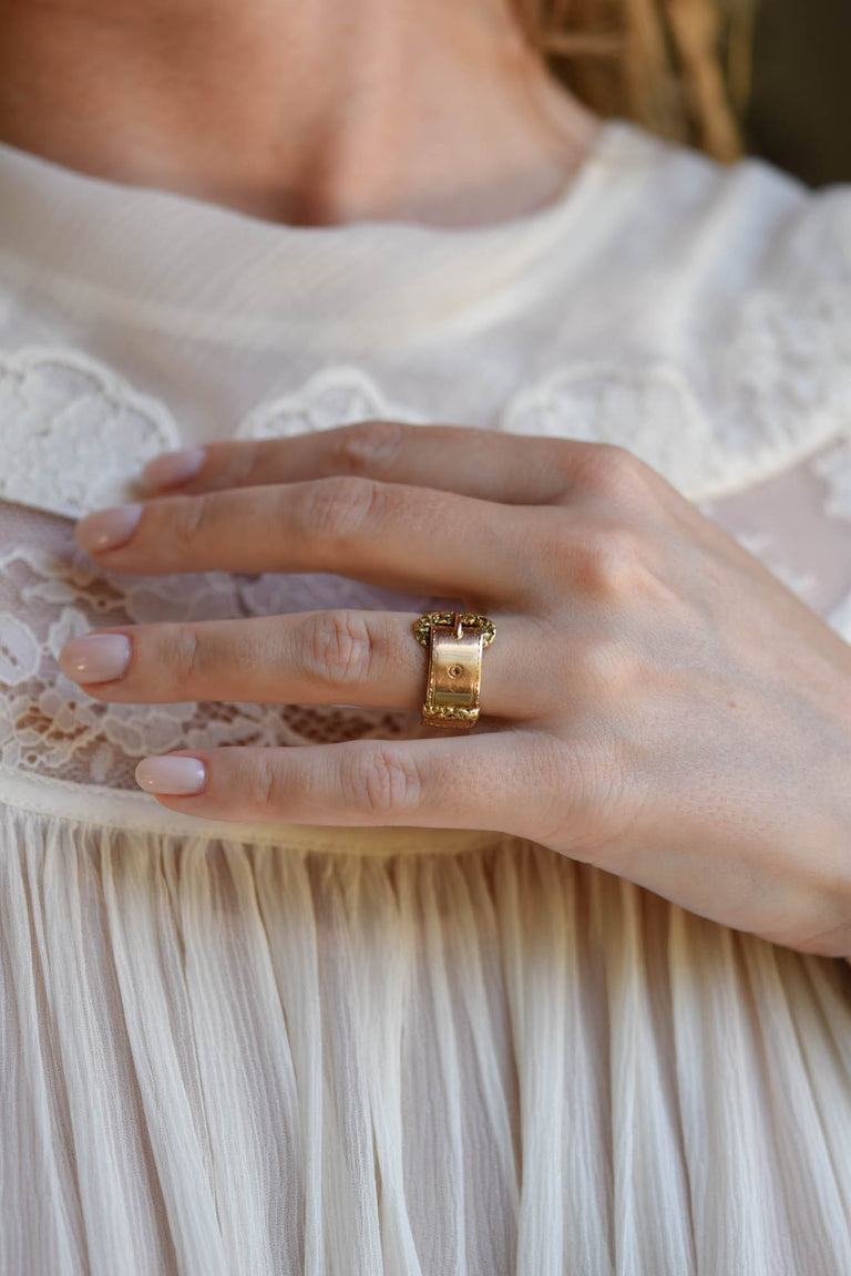 Joseph Mayer & Bros.Victorian 14k Yellow Gold Antique Buckle Ring, American