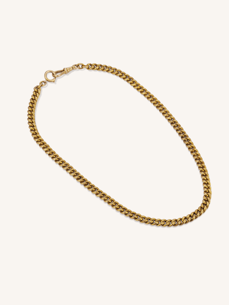 Late Georgian–Early Victorian 18k hammered hollow Albert chain with original antique clasp.