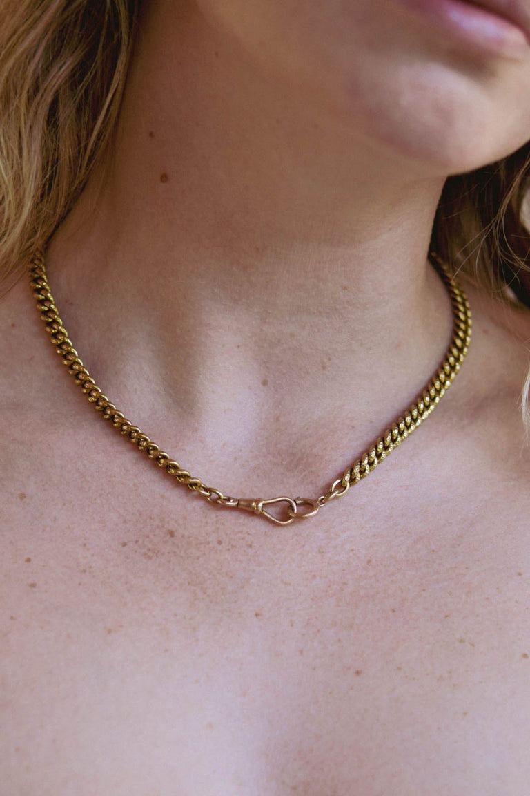 Late Georgian–Early Victorian 18k hammered hollow Albert chain with original antique clasp on a model 2