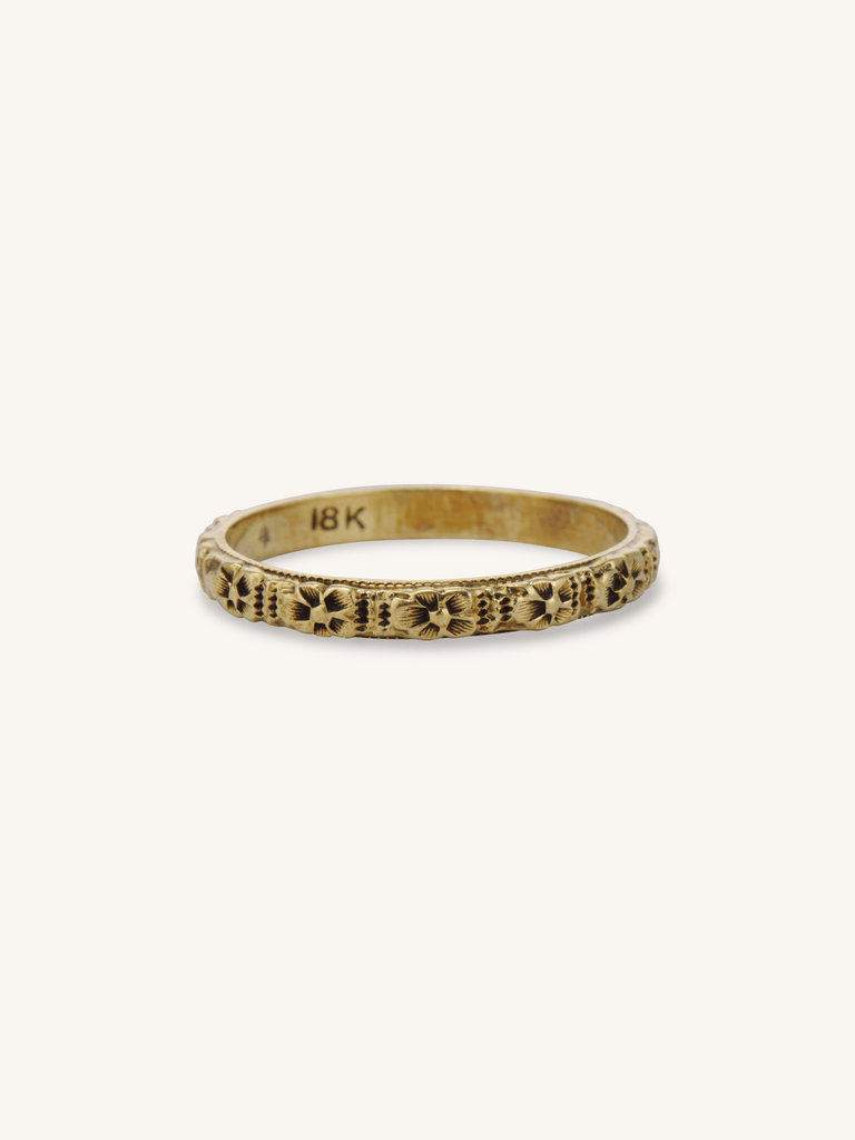 Late Victorian Floral 18k Yellow Gold Antique Engraved Band - Size 4.75