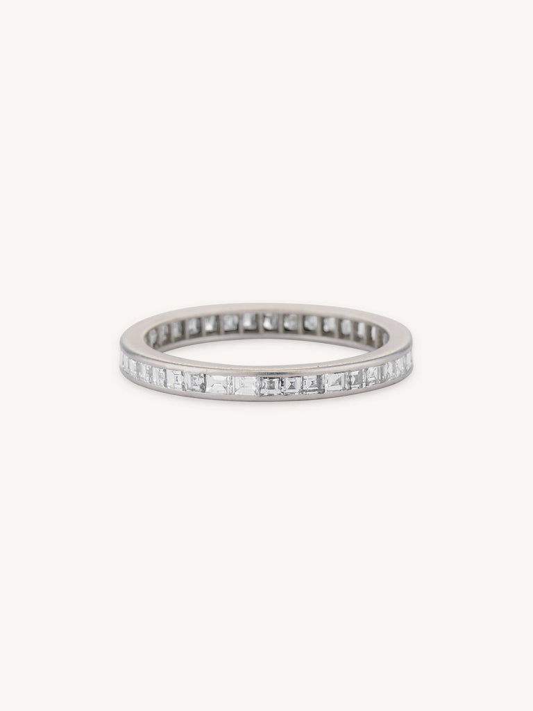 Mid-Century Diamond Carré Cut Platinum Vintage Eternity Band - Size 6