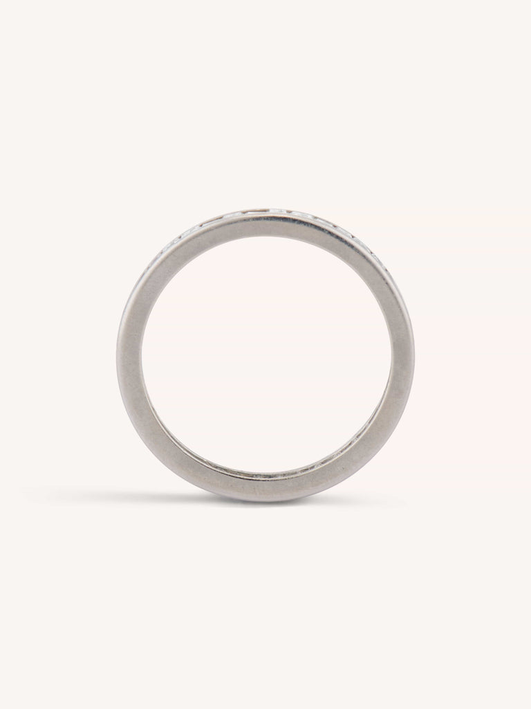 Mid-Century Diamond Carré Cut Platinum Vintage Eternity Band - Size 6 - profile view