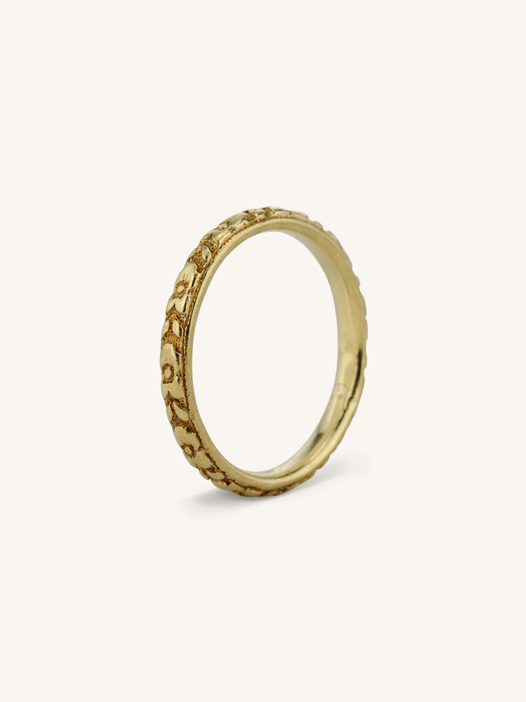 Mid-Century Lohengrin Floral Rosette Hand-Engraved 14k Gold Wedding Band - Size 5.75